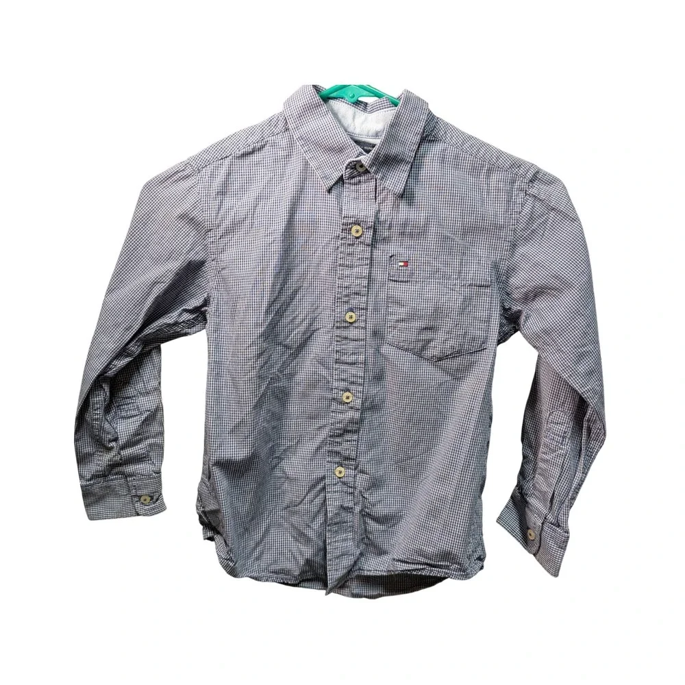 Tommy Hilfiger Button Down Kids XS 4-5 Navy White Excellent Gingham Check Shirt